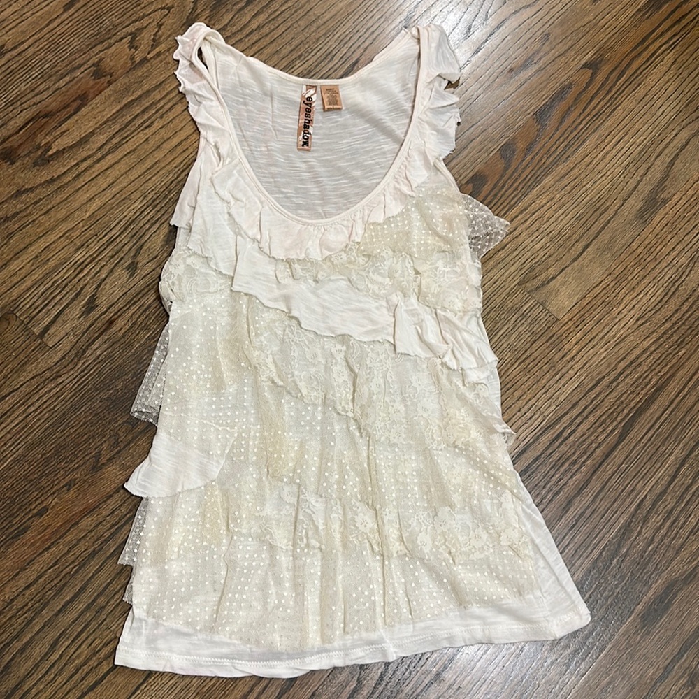 Women’s - size small - cream- ruffle/lace/tiered tank top